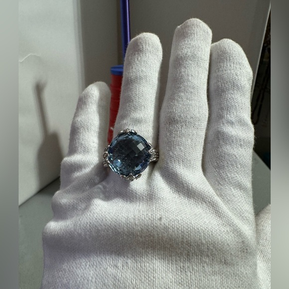 Judith Ripka 925 Sterling Silver Faceted Blue Topaz & CZ Ring - Picture 7 of 9